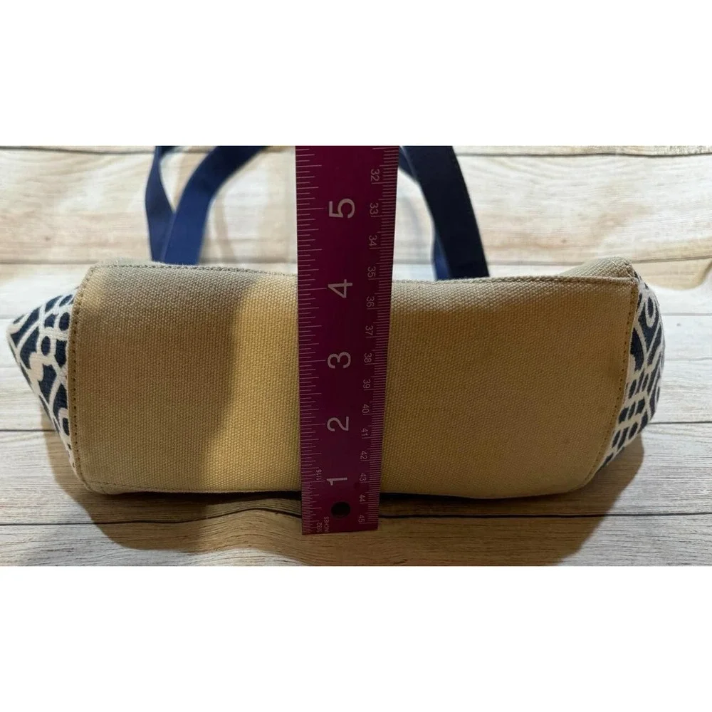 Spartina 449 Ivory Navy Blue Travel Double Handle Tote Purse Satchel TubH1